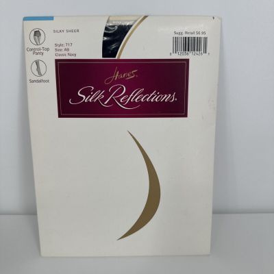 Hanes Silk Reflections Pantyhose Classic Navy Style 717 Size AB Control Top